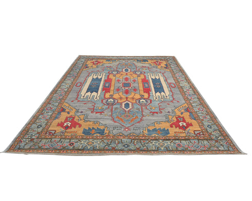 9x12 Gray Kuba Afghan Hand Knotted Wool Area Rug